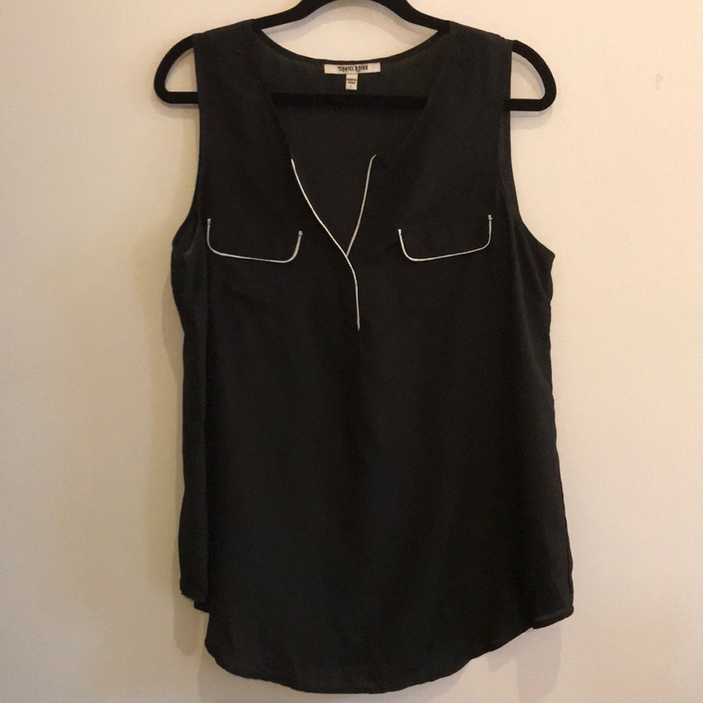 Sheer Black Shell with White Piping